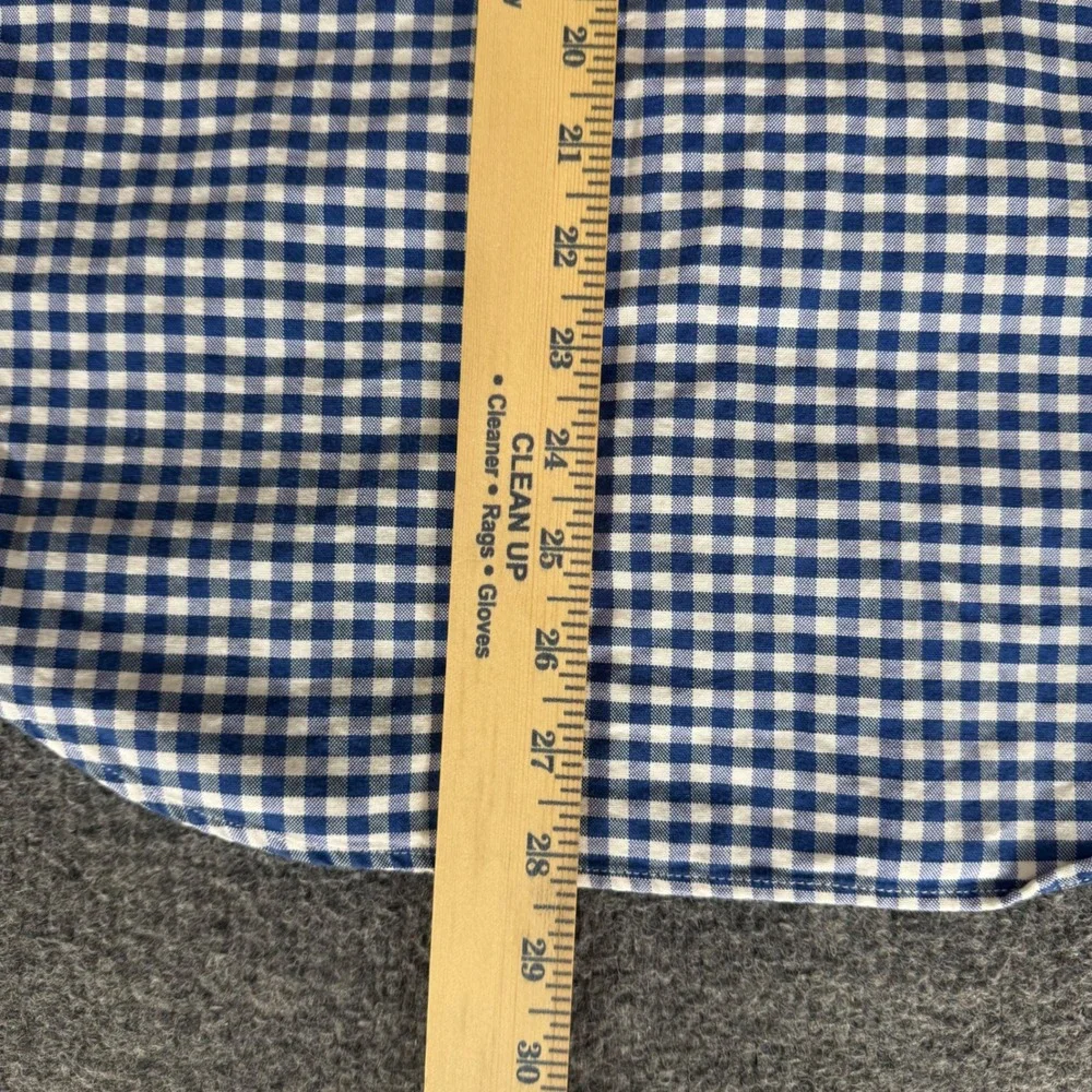 Banana Republic Grant Fit Gingham Stretch Oxford Shirt Blue White Mens Medium